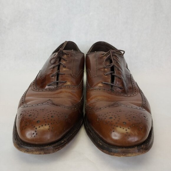 Johnston & Murphy Brogue Oxford Wingtip Men 8 Leather Crown Aristocraft BROWN - Picture 2 of 16
